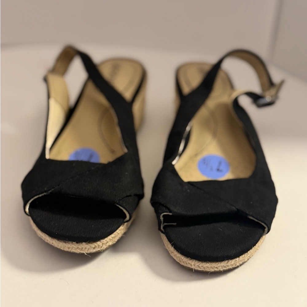 Life Stride Socialite Black Canvas Slingback Sandals Women’s 7.5